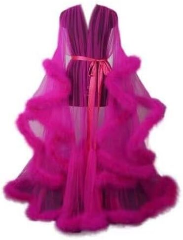 Long Fur Tulle Robe for Women, Maternity Lingerie, Sexy Robe for Maternity Photoshoot in Kuwait