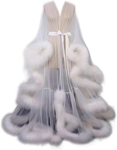 Long Fur Tulle Robe for Women, Maternity Lingerie, Sexy Robe for Maternity Photoshoot in Kuwait