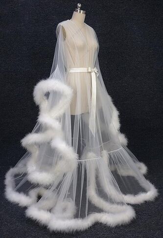 Long Fur Tulle Robe for Women, Maternity Lingerie, Sexy Robe for Maternity Photoshoot in Kuwait