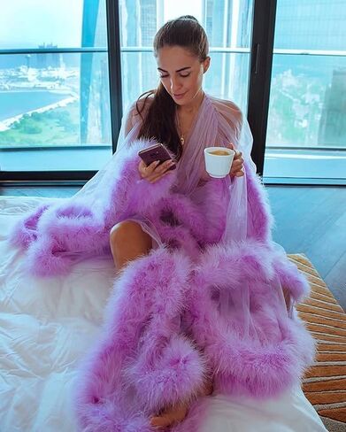 Long Fur Tulle Robe for Women, Maternity Lingerie, Sexy Robe for Maternity Photoshoot in Kuwait