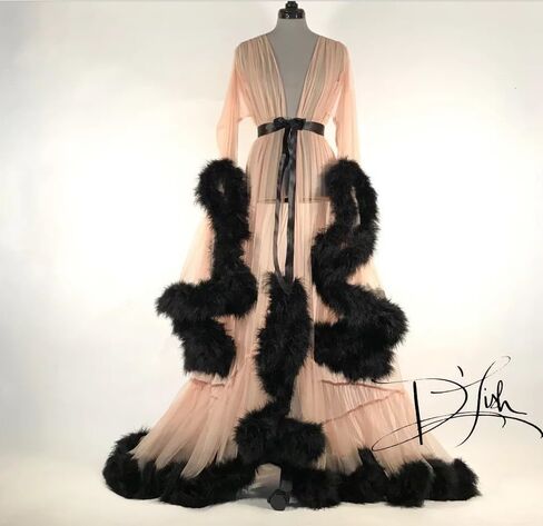 Long Fur Tulle Robe for Women, Maternity Lingerie, Sexy Robe for Maternity Photoshoot in Kuwait