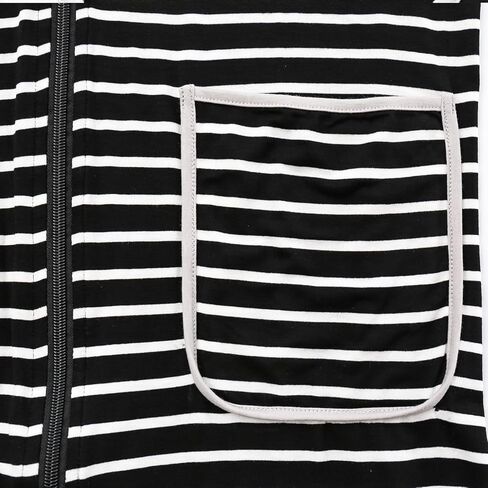 Womens Zipper Front House Dress Long Robes 3/4 Sleeves Striped Nightgowns Loungewear Bathrobes with Pockets in Kuwait