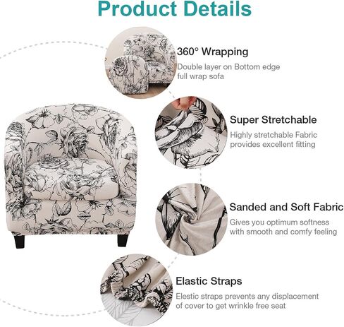 NILUOH Club Chair Slipcover 2 Piece Stretch Barrel Chair Covers Printed Tub Chair Slipcovers Soft Accent Armchair Sofa Protector for Living Room（Flowers 14） in Kuwait