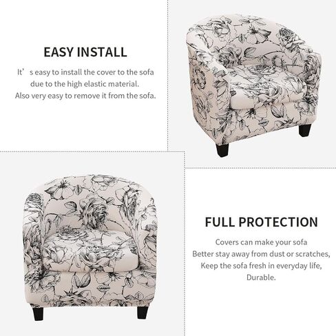 NILUOH Club Chair Slipcover 2 Piece Stretch Barrel Chair Covers Printed Tub Chair Slipcovers Soft Accent Armchair Sofa Protector for Living Room（Flowers 14） in Kuwait
