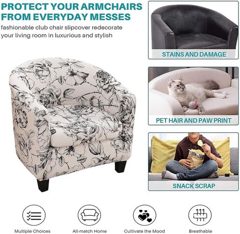 NILUOH Club Chair Slipcover 2 Piece Stretch Barrel Chair Covers Printed Tub Chair Slipcovers Soft Accent Armchair Sofa Protector for Living Room（Flowers 14） in Kuwait