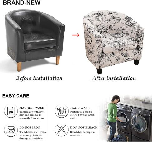 NILUOH Club Chair Slipcover 2 Piece Stretch Barrel Chair Covers Printed Tub Chair Slipcovers Soft Accent Armchair Sofa Protector for Living Room（Flowers 14） in Kuwait