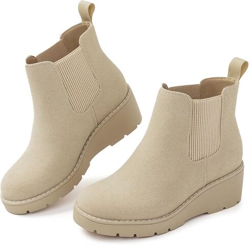 منصة Athlefit Girls Ongle Boots Kids Slip on Chelsea Wedge Booties for Toddler Little Kid Big Kid in Saudi Arabia