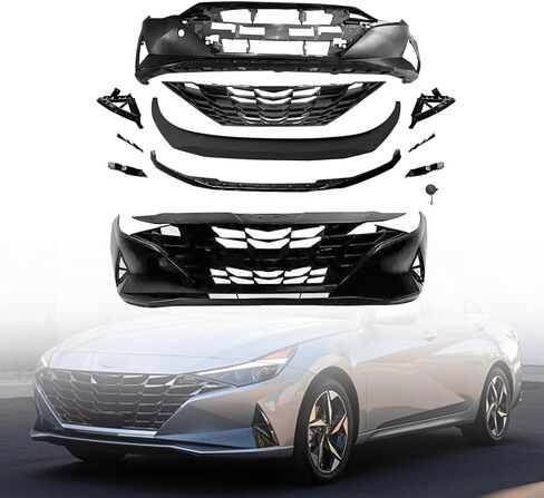 مجموعة غلاف المصد الأمامية الكاملة لعام 2014 2015 2016 Hyundai Elantra Limited ، SE ، SPORT سيدان ، بنيت كوريًا فقط مع مصبغة ، لا يغطي ضوء الضباب أي ثقب ، HY1000204 ، (Vin يبدأ بـ "K" in Kuwait