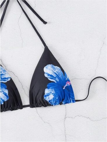 Verdusa Women's Reversible Floral Print Triangle Halter Bikini Tops Tie Backless Swimwear Top in Saudi Arabia