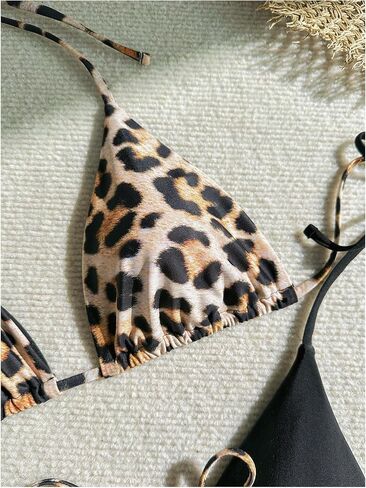 Verdusa نساء 3PACK Leopard Floral Halter Bikini Top String Triangle Tops in Saudi Arabia