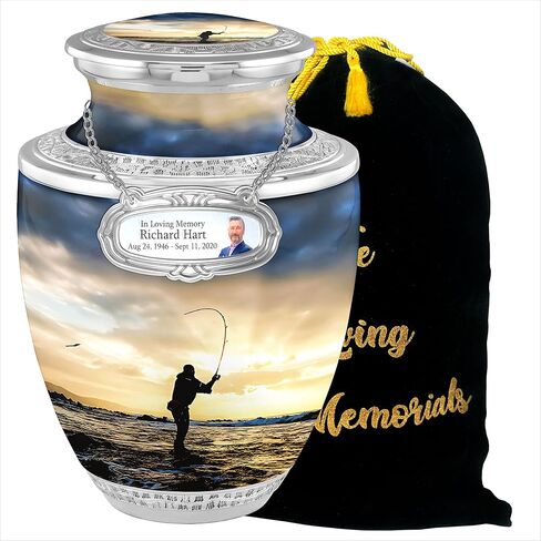 Forever Fishing Cremation Urns for Adult Ashes Male - 200lbs Burial Urns for Human Ashes - Handcrafted Funeral Decorative Urns for Ashes Adult Male with Velvet Bag in Saudi Arabia