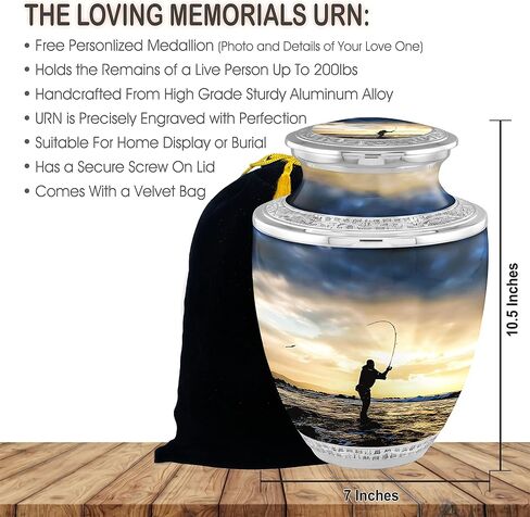Forever Fishing Cremation Urns for Adult Ashes Male - 200lbs Burial Urns for Human Ashes - Handcrafted Funeral Decorative Urns for Ashes Adult Male with Velvet Bag in Saudi Arabia