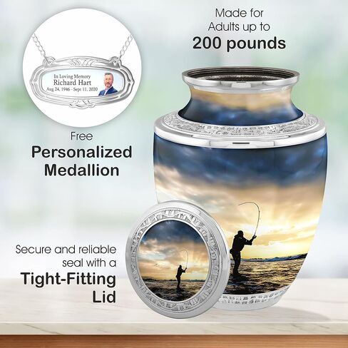 Forever Fishing Cremation Urns for Adult Ashes Male - 200lbs Burial Urns for Human Ashes - Handcrafted Funeral Decorative Urns for Ashes Adult Male with Velvet Bag in Saudi Arabia