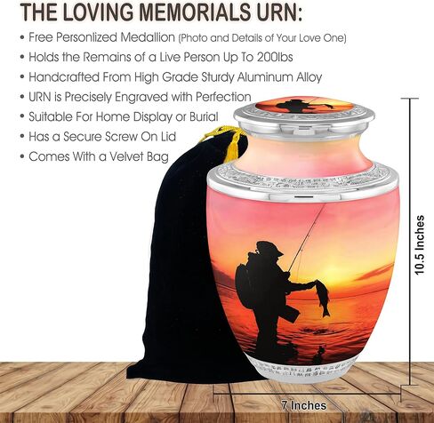 Forever Fishing Cremation Urns for Adult Ashes Male - 200lbs Burial Urns for Human Ashes - Handcrafted Funeral Decorative Urns for Ashes Adult Male with Velvet Bag in Saudi Arabia
