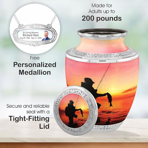 Forever Fishing Cremation Urns for Adult Ashes Male - 200lbs Burial Urns for Human Ashes - Handcrafted Funeral Decorative Urns for Ashes Adult Male with Velvet Bag in Saudi Arabia