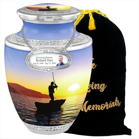 Forever Fishing Cremation Urns for Adult Ashes Male - 200lbs Burial Urns for Human Ashes - Handcrafted Funeral Decorative Urns for Ashes Adult Male with Velvet Bag in Saudi Arabia