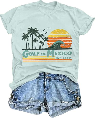 Gulf of Mexico T Shirt for Women Stay Salty and Resistance Shirts Summer Graphic Tee Tops in Kuwait