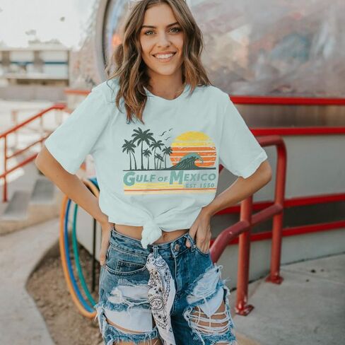 Gulf of Mexico T Shirt for Women Stay Salty and Resistance Shirts Summer Graphic Tee Tops in Kuwait