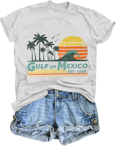 Gulf of Mexico T Shirt for Women Stay Salty and Resistance Shirts Summer Graphic Tee Tops in Kuwait