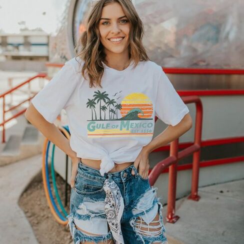 Gulf of Mexico T Shirt for Women Stay Salty and Resistance Shirts Summer Graphic Tee Tops in Kuwait