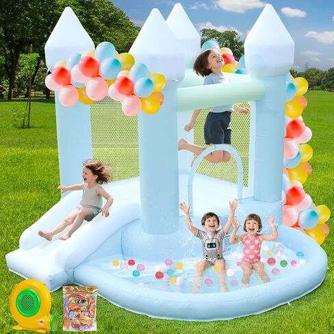 Fooing White Bounce House ، منزل ترتد قابلاً للنفخ مع منفاخ الهواء ، قفز قلعة Bounce House مع حفرة الكرة للحفلة ، الزفاف ، الفناء الخلفي من السهل إنشاء ، آمنة للعائلة in Kuwait