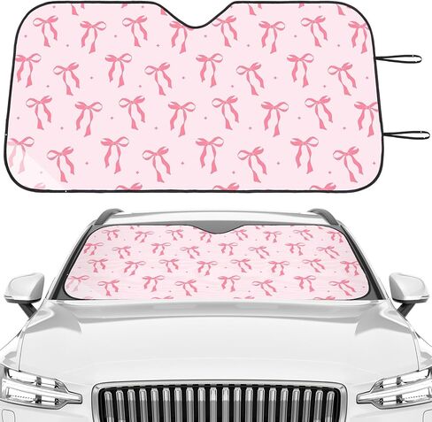 BBTO Pink Bow Car Windshield Sun Shade Cute Cars Visor Front Windshield Sun Protector to Keep Cooler Vehicle Automotive Sunshade Interior Heat and UV Protection 55 x 27.6 Inch in Saudi Arabia