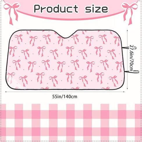 BBTO Pink Bow Car Windshield Sun Shade Cute Cars Visor Front Windshield Sun Protector to Keep Cooler Vehicle Automotive Sunshade Interior Heat and UV Protection 55 x 27.6 Inch in Saudi Arabia