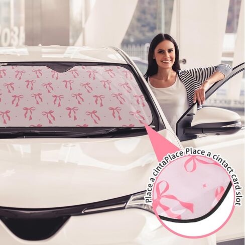 BBTO Pink Bow Car Windshield Sun Shade Cute Cars Visor Front Windshield Sun Protector to Keep Cooler Vehicle Automotive Sunshade Interior Heat and UV Protection 55 x 27.6 Inch in Saudi Arabia