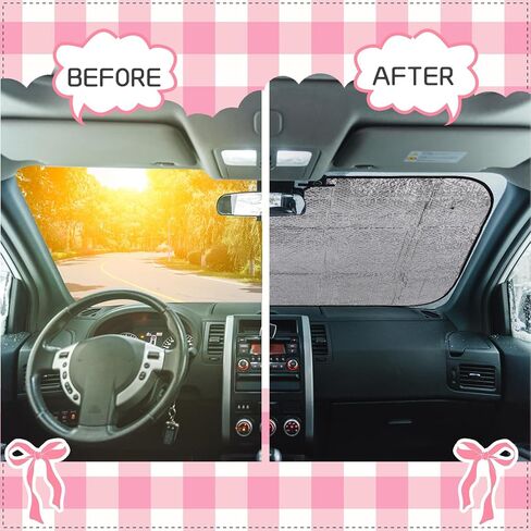 BBTO Pink Bow Car Windshield Sun Shade Cute Cars Visor Front Windshield Sun Protector to Keep Cooler Vehicle Automotive Sunshade Interior Heat and UV Protection 55 x 27.6 Inch in Saudi Arabia