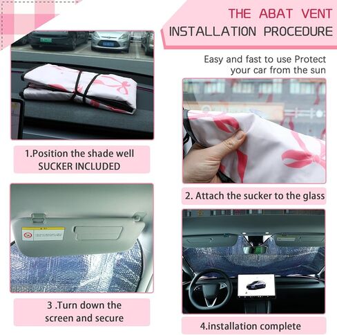 BBTO Pink Bow Car Windshield Sun Shade Cute Cars Visor Front Windshield Sun Protector to Keep Cooler Vehicle Automotive Sunshade Interior Heat and UV Protection 55 x 27.6 Inch in Saudi Arabia