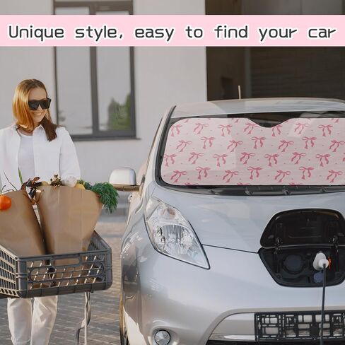 BBTO Pink Bow Car Windshield Sun Shade Cute Cars Visor Front Windshield Sun Protector to Keep Cooler Vehicle Automotive Sunshade Interior Heat and UV Protection 55 x 27.6 Inch in Saudi Arabia