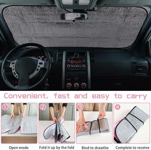 BBTO Pink Bow Car Windshield Sun Shade Cute Cars Visor Front Windshield Sun Protector to Keep Cooler Vehicle Automotive Sunshade Interior Heat and UV Protection 55 x 27.6 Inch in Saudi Arabia