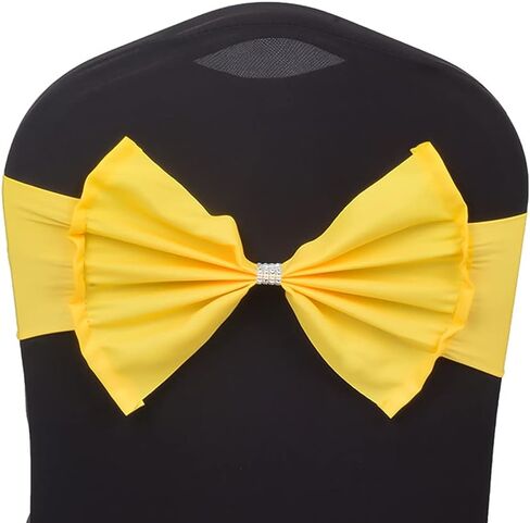 10PCS Spandex Stretch Chair Sashes Bows Elastic Chair Bands Ties for Wedding Party Reception Events Universal Ceremony Banquet Decorations (Yellow) in Saudi Arabia