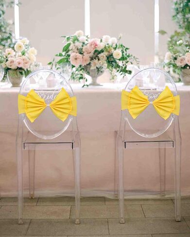 10PCS Spandex Stretch Chair Sashes Bows Elastic Chair Bands Ties for Wedding Party Reception Events Universal Ceremony Banquet Decorations (Yellow) in Saudi Arabia