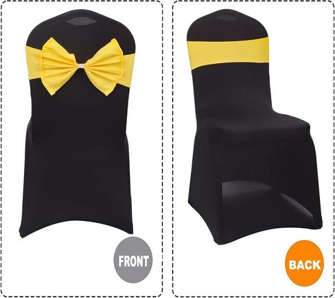 10PCS Spandex Stretch Chair Sashes Bows Elastic Chair Bands Ties for Wedding Party Reception Events Universal Ceremony Banquet Decorations (Yellow) in Saudi Arabia