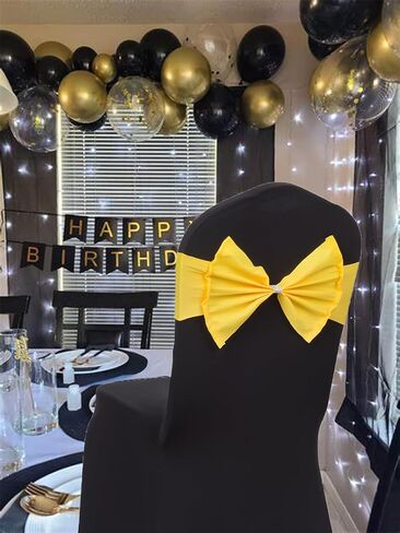 10PCS Spandex Stretch Chair Sashes Bows Elastic Chair Bands Ties for Wedding Party Reception Events Universal Ceremony Banquet Decorations (Yellow) in Saudi Arabia