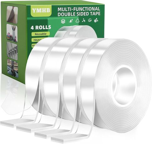 ymhb شريط مزدوج من جانب الشريط الثقيل ، شريط نانو مزدوج التثبيت على الوجهين (لفات 2 ، إجمالي 19.6 قدم) ، شريط لاصق شفاف قابل للإزالة ، شريحة شريط ملصق اثنين من الجوانب لمكتب المنزل in Kuwait