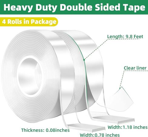 ymhb شريط مزدوج من جانب الشريط الثقيل ، شريط نانو مزدوج التثبيت على الوجهين (لفات 2 ، إجمالي 19.6 قدم) ، شريط لاصق شفاف قابل للإزالة ، شريحة شريط ملصق اثنين من الجوانب لمكتب المنزل in Kuwait