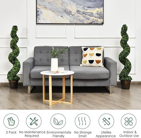 Goplus 4FT Pre-Lit Artificial Spiral Boxwood Topiary Tree, 2 Pack 47" Tall Faux Potted Fake Greenery Plants w/ 100 LED Lights, Nursery Pot, Indoor Outdoor Home Front Porch Holiday Decoration in Saudi Arabia