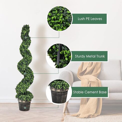Goplus 4FT Pre-Lit Artificial Spiral Boxwood Topiary Tree, 2 Pack 47" Tall Faux Potted Fake Greenery Plants w/ 100 LED Lights, Nursery Pot, Indoor Outdoor Home Front Porch Holiday Decoration in Saudi Arabia