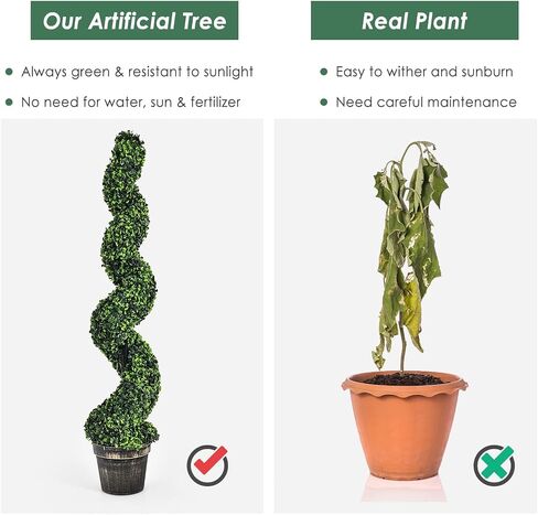 Goplus 4FT Pre-Lit Artificial Spiral Boxwood Topiary Tree, 2 Pack 47" Tall Faux Potted Fake Greenery Plants w/ 100 LED Lights, Nursery Pot, Indoor Outdoor Home Front Porch Holiday Decoration in Saudi Arabia