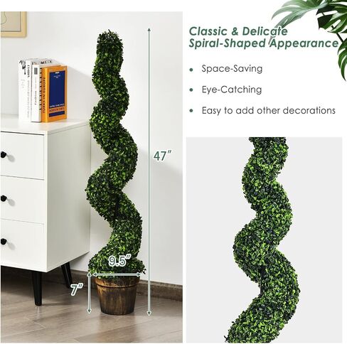 Goplus 4FT Pre-Lit Artificial Spiral Boxwood Topiary Tree, 2 Pack 47" Tall Faux Potted Fake Greenery Plants w/ 100 LED Lights, Nursery Pot, Indoor Outdoor Home Front Porch Holiday Decoration in Saudi Arabia