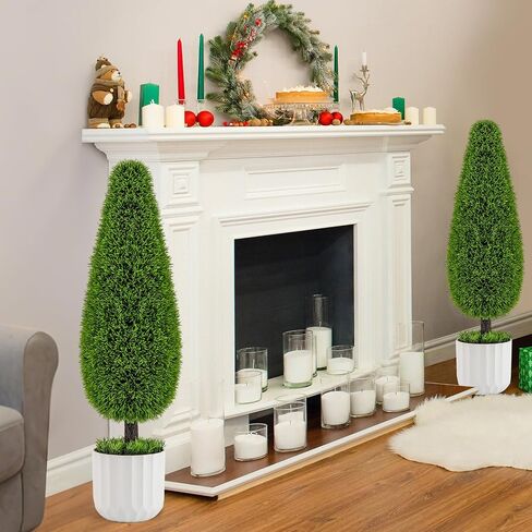 Goplus 3ft 3ft Cedar Teardrop topiary Tree ، 2 Pack Faux Potted Potted مع وعاء حضانة البلاستيك ، وكروم فو ، وتوبيرية مصطنعة دائمة الخضرة لتوبيخ الشرفة الأمامية الداخلية الداخلية في الهواء الطلق. in Saudi Arabia