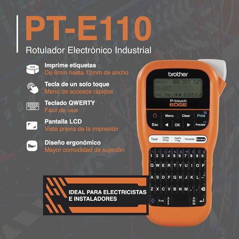 مجموعة مقاول Brother PT-E110BP: P-Touch Handheld Industrial Label Printer بالإضافة إلى 3 أشرطة (علامات تصل إلى 12 مم) in Kuwait