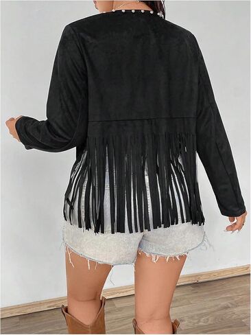 Shenhe Women's Plus Fringe Jacket Faux Suede مسامير مفتوحة الأمامية مقصودة غربًا كارديجان in Saudi Arabia