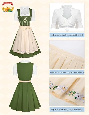 JASAMBAC Women's German Dirndl Dress Costumes 3 Pieces for Oktoberfest Carnival in Kuwait