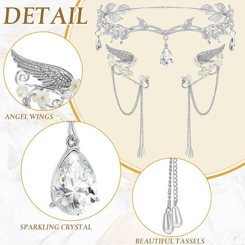 Hicarer 3 Pcs Halloween Rhinestone Leaf Headband Metal Elf Ears Fairy Costume Crown Princess Cosplay for Women(Rose Gold) in Saudi Arabia