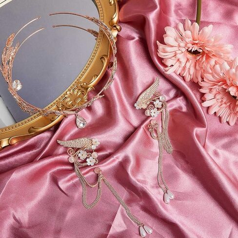 Hicarer 3 PCS Halloween Rhinestone Leaf Beadband Metal Elf Ears Cawry Crown Princess Cosplay for Women (Rose Gold) in Kuwait
