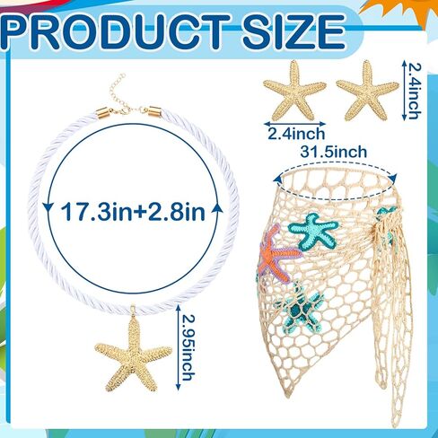 3 PCS Summer Mermaid Costume Women's Starfish Hollow Out Crochet Beach Skirt Sarong Swimsuit Cover Up Driangle Shawloywear Shell Shell الشاطئ in Kuwait