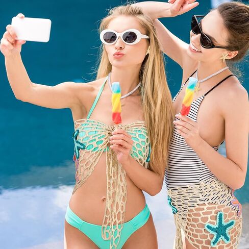 3 PCS Summer Mermaid Costume Women's Starfish Hollow Out Crochet Beach Skirt Sarong Swimsuit Cover Up Driangle Shawloywear Shell Shell الشاطئ in Kuwait